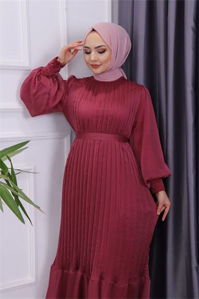 Sık Pliseli Şifon Elbise 