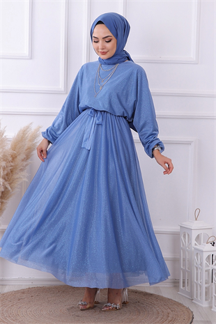Simli Elbise Mavi