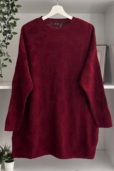 Simli Zebra Tunik Bordo 