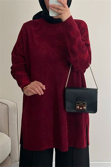 Simli Zebra Tunik Bordo 