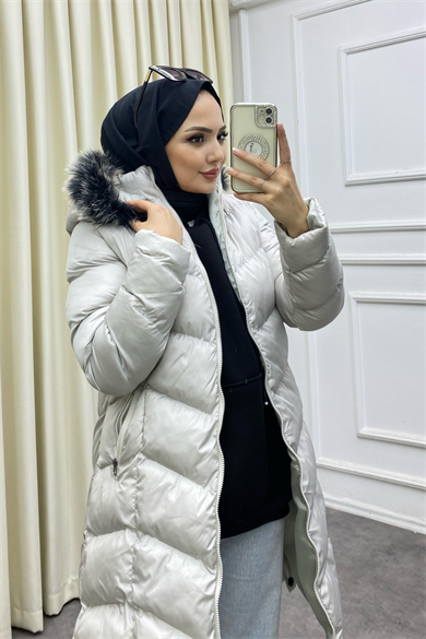Şişme Mont Açık Gri