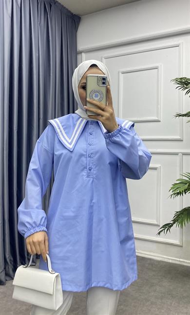 Sivri Yaka Tunik Bebe Mavisi 