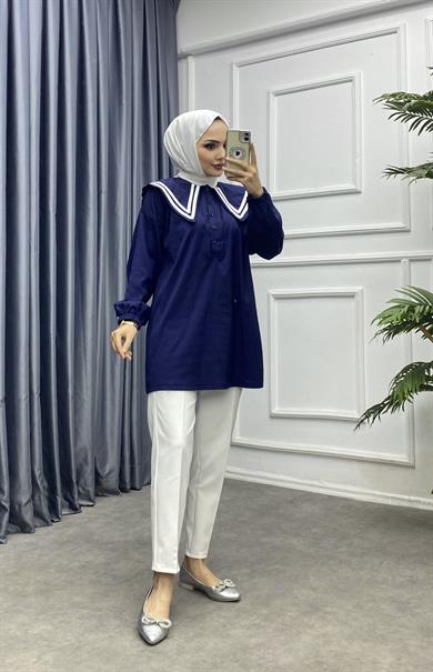 Sivri Yaka Tunik Lacivert 