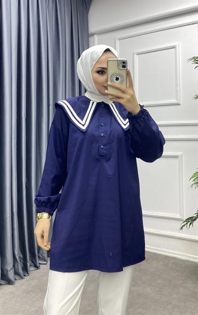 Sivri Yaka Tunik Lacivert 