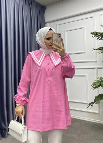 Sivri Yaka Tunik Pembe 
