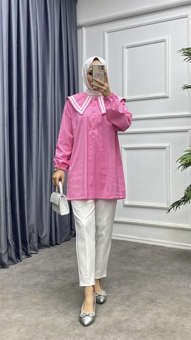 Sivri Yaka Tunik Pembe 