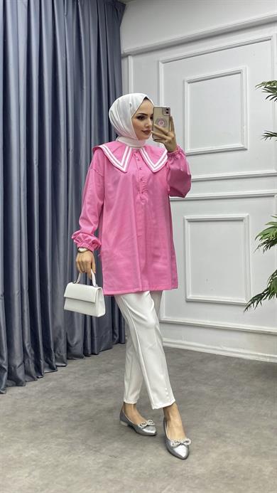Sivri Yaka Tunik Pembe 