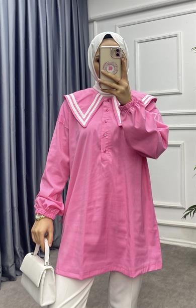 Sivri Yaka Tunik Pembe 
