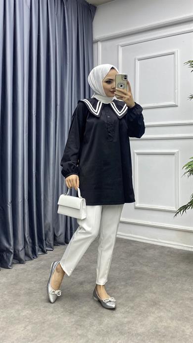 Sivri Yaka Tunik Siyah 