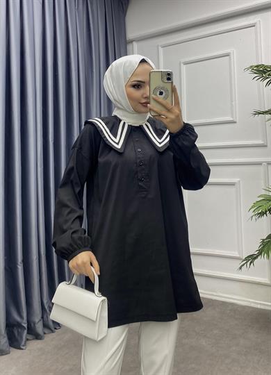 Sivri Yaka Tunik Siyah 