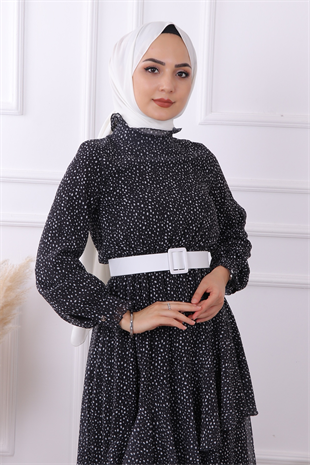 Siyah Puantiyeli Geometrik Model Elbise