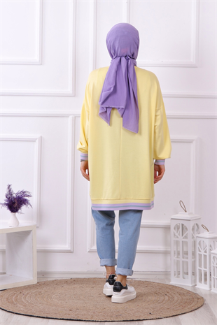 Soyut Baskı Detaylı Sweat Sarı
