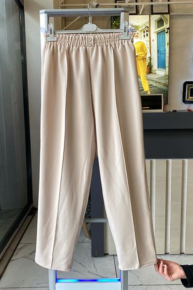 Süs Düğme Pat Detaylı Pantolon Bej