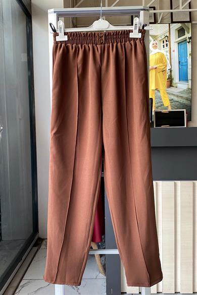 Süs Düğme Pat Detaylı Pantolon Kahverengi 
