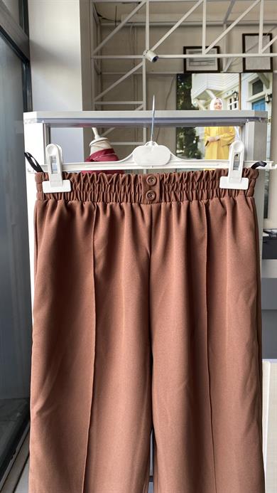 Süs Düğme Pat Detaylı Pantolon Kahverengi 