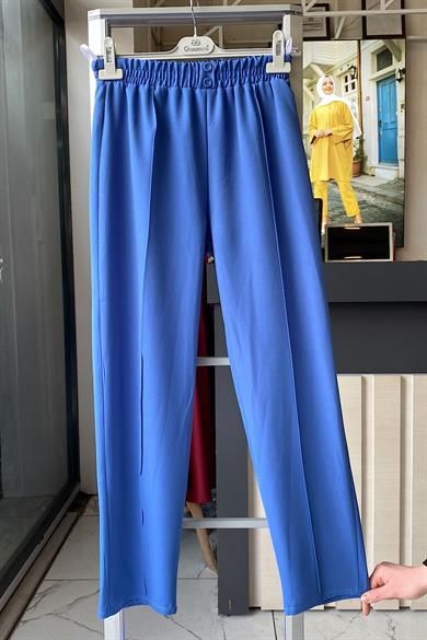 Süs Düğme Pat Detaylı Pantolon Mavi 