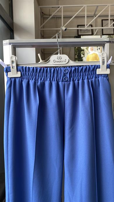 Süs Düğme Pat Detaylı Pantolon Mavi 