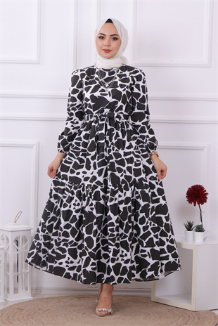 Taş Desen Elbise Siyah