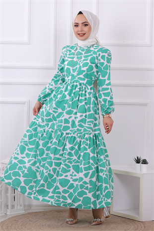Taş Desen Elbise Yeşil