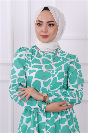 Taş Desen Elbise Yeşil