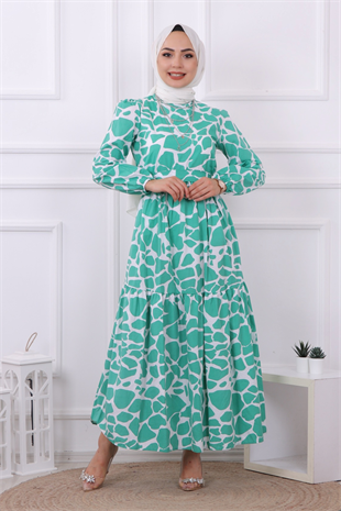 Taş Desen Elbise Yeşil