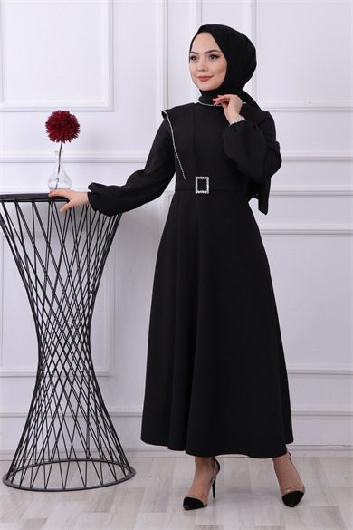 Taş Detay Elbise Siyah