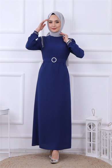 Taş Detaylı Elbise Lacivert