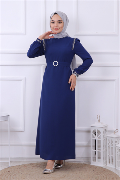 Taş Detaylı Elbise Lacivert