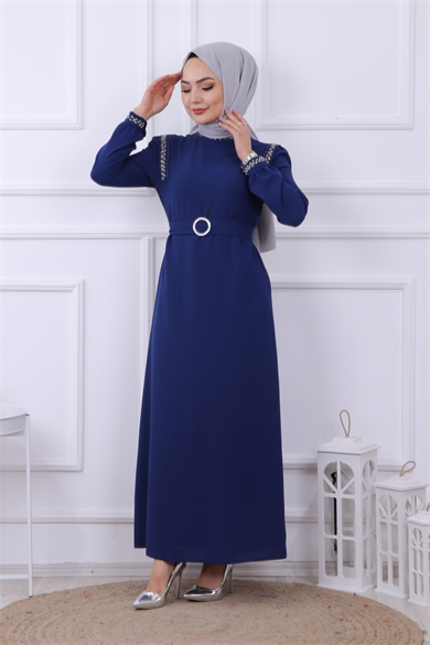 Taş Detaylı Elbise Lacivert