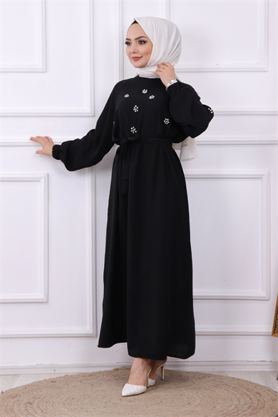 Taş Detaylı Elbise Siyah
