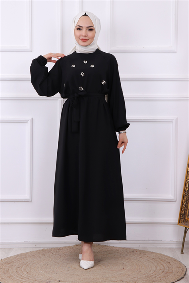 Taş Detaylı Elbise Siyah