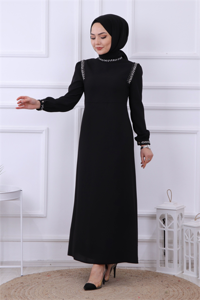 Taş Detaylı Elbise Siyah