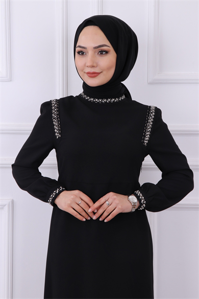Taş Detaylı Elbise Siyah