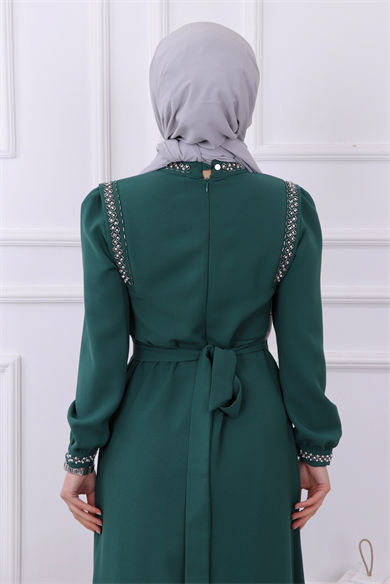 Taş Detaylı Elbise Yeşil