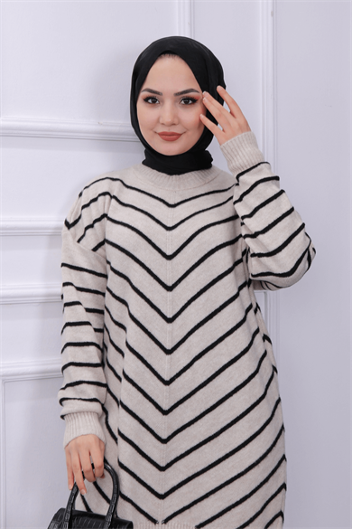 Taş Siyah Çizgili Tunik
