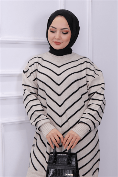 Taş Siyah Çizgili Tunik