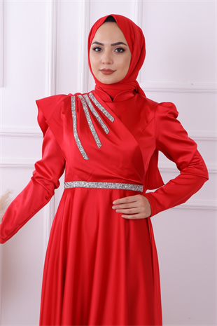 Taşlı Saten Abiye