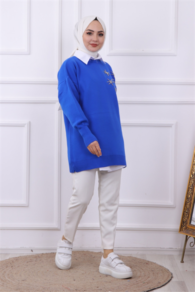 Taşlı Triko Tunik Saks