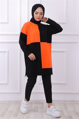 Triko Tunik Siyah Turuncu