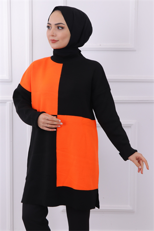 Triko Tunik Siyah Turuncu