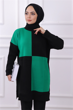 Triko Tunik Siyah Yeşil