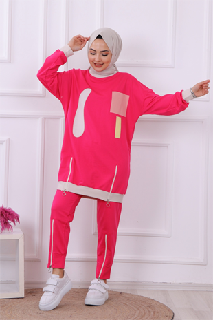 Tuniği Ve Pantolonu Fermuar Detaylı Takım Pembe