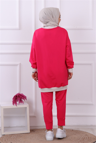 Tuniği Ve Pantolonu Fermuar Detaylı Takım Pembe