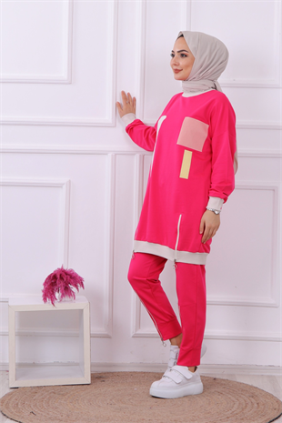 Tuniği Ve Pantolonu Fermuar Detaylı Takım Pembe