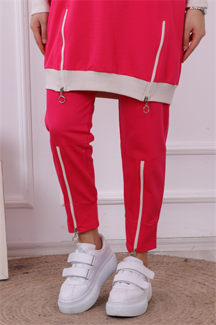 Tuniği Ve Pantolonu Fermuar Detaylı Takım Pembe