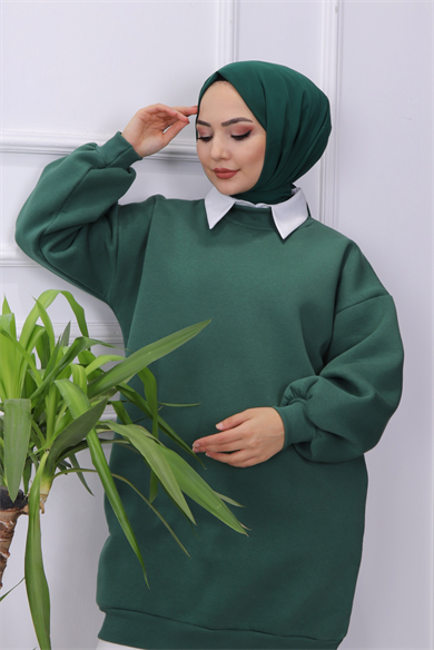 Üç İplik Balon Kol Tunik Yeşil