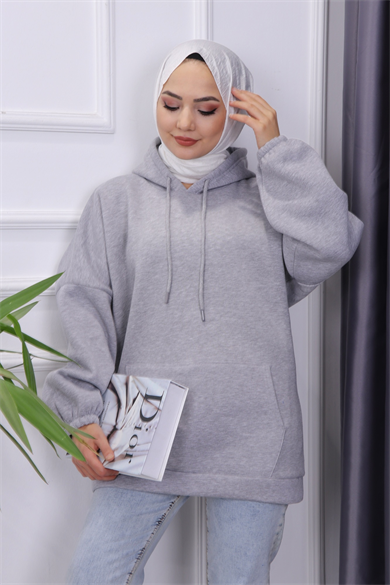 Üç İplik Kanguru Cep Sweat Gri