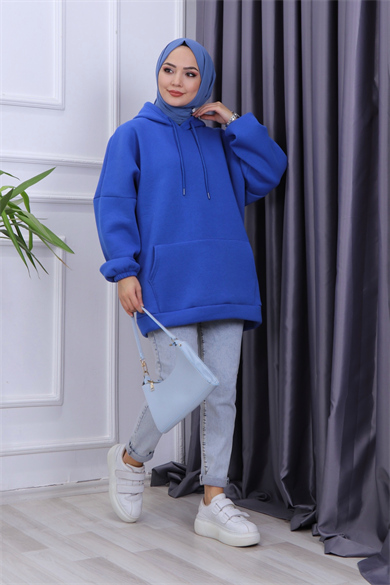 Üç İplik Kanguru Cep Sweat Saks