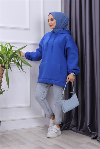 Üç İplik Kanguru Cep Sweat Saks
