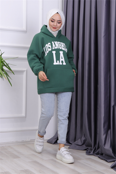 Üç İplik Kanguru Cep Sweat Yeşil